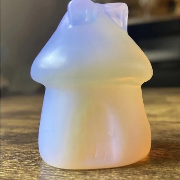 Pink Opalite Cottagecore Carved Mushroom House for Self Love 2 inches - Picture 3 of 4